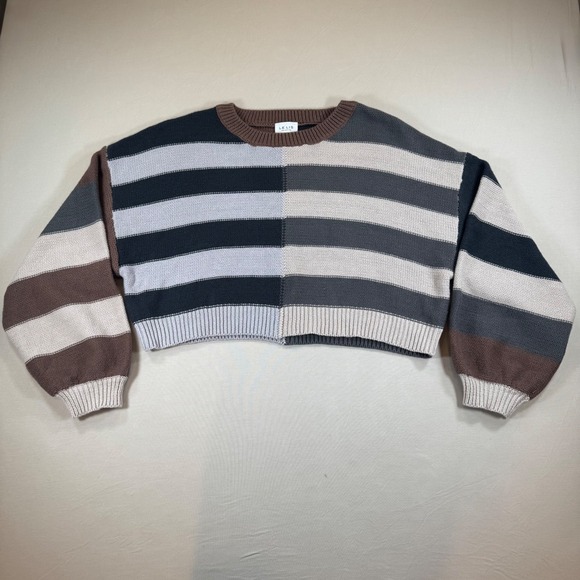 Le Lis Collection Sweaters - Le Lis Collection Womens Striped Cropped Sweater Brown Grey Colorblock S IWT1677